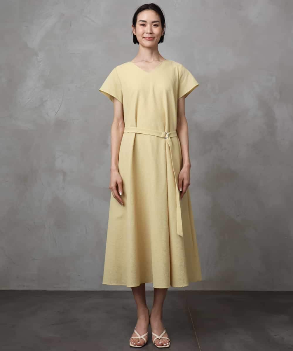 FMEHA06360 MICHEL KLEIN(ミッシェルクラン) Vネックワンピース ライトイエロー