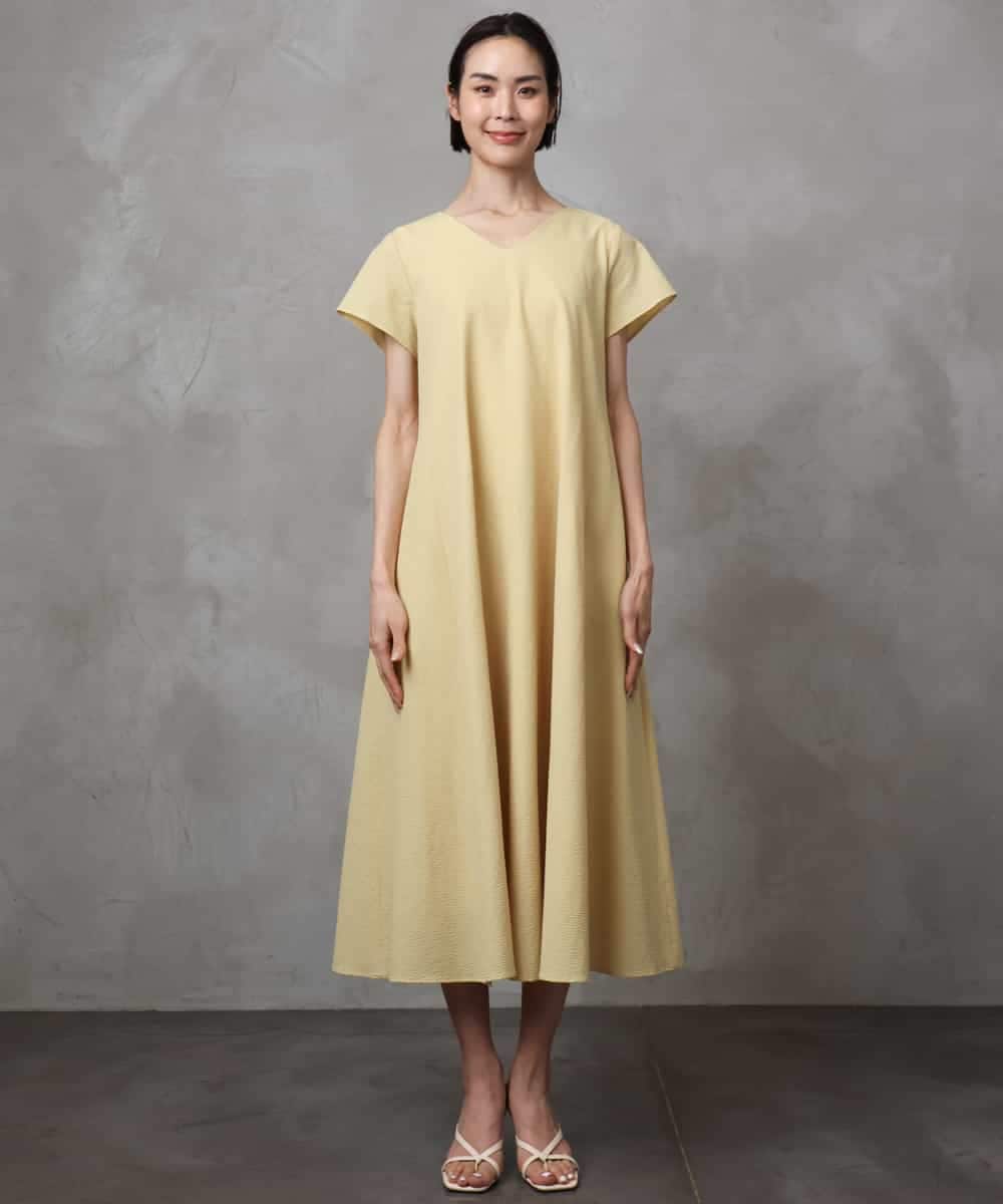 FMEHA06360 MICHEL KLEIN(ミッシェルクラン) Vネックワンピース ライトイエロー