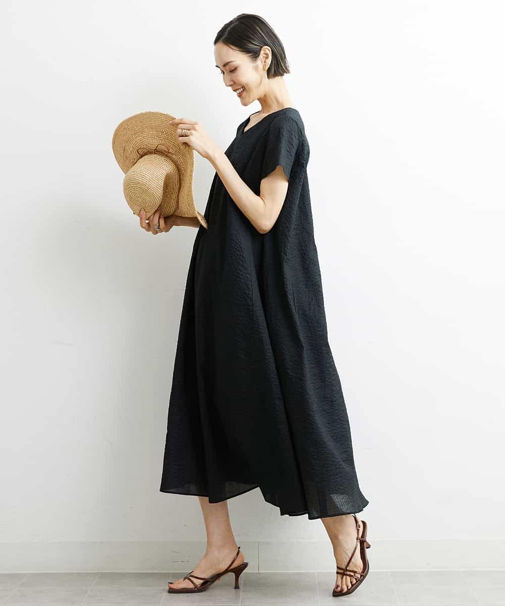 FMEHS51360 MICHEL KLEIN(ミッシェルクラン) Vネックロングワンピース ブラック(94)