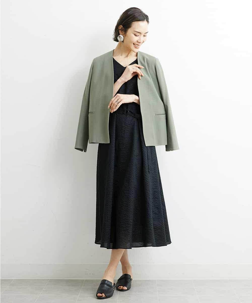 FMEHS51360 MICHEL KLEIN(ミッシェルクラン) Vネックロングワンピース ブラック(94)