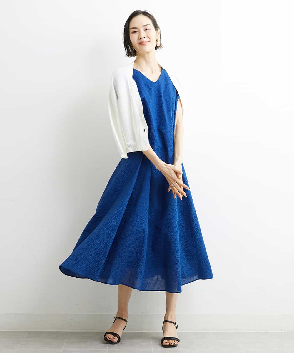 FMEHS51360 MICHEL KLEIN(ミッシェルクラン) Vネックロングワンピース ブラック(94)