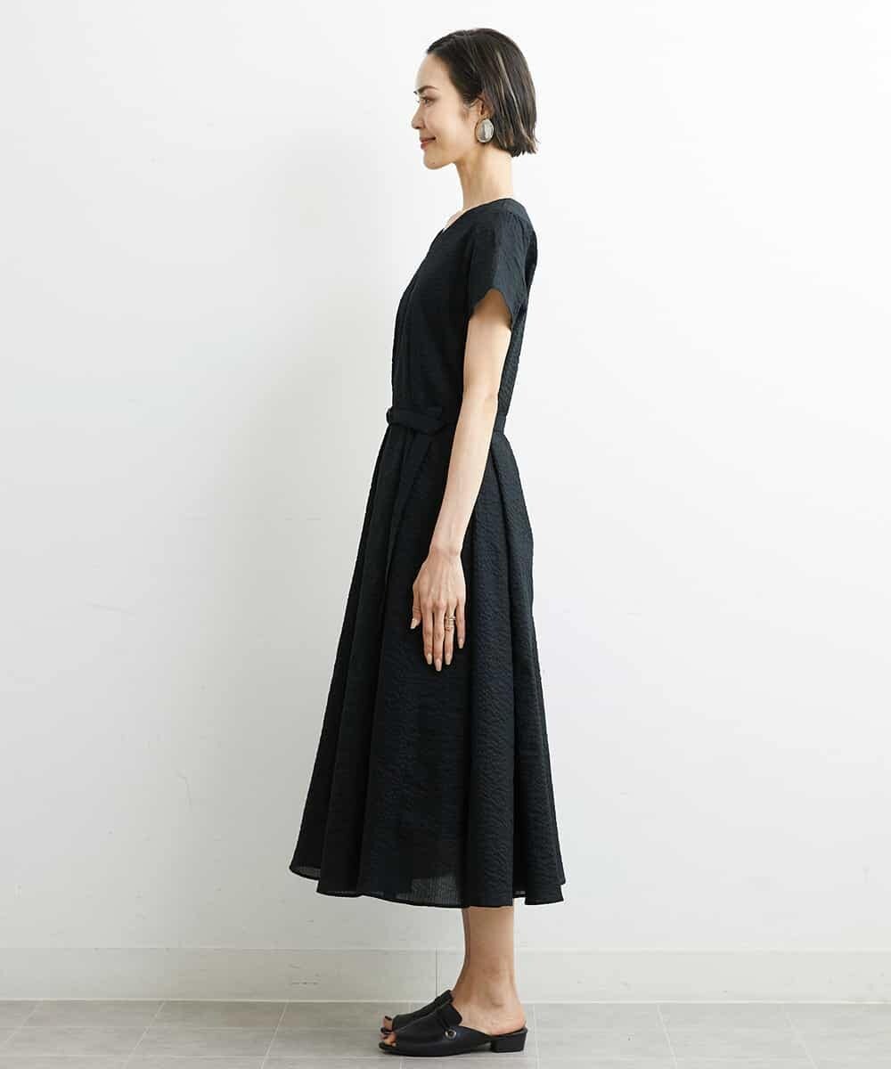 FMEHS51360 MICHEL KLEIN(ミッシェルクラン) Vネックロングワンピース ブラック(94)