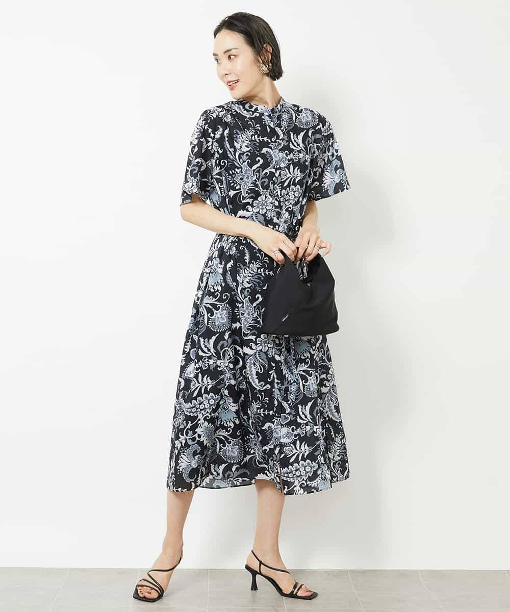 FMEHV50330 MICHEL KLEIN(ミッシェルクラン) ペイズリープリント3WAYワンピース ブラック系(94)