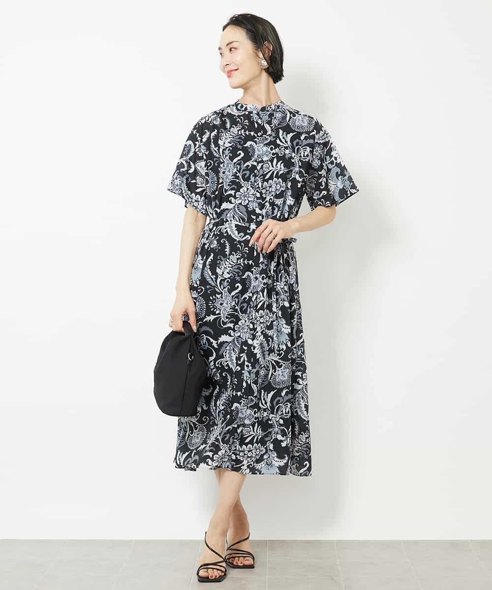 FMEHV50330 MICHEL KLEIN(ミッシェルクラン) ペイズリープリント3WAYワンピース ブラック系(94)