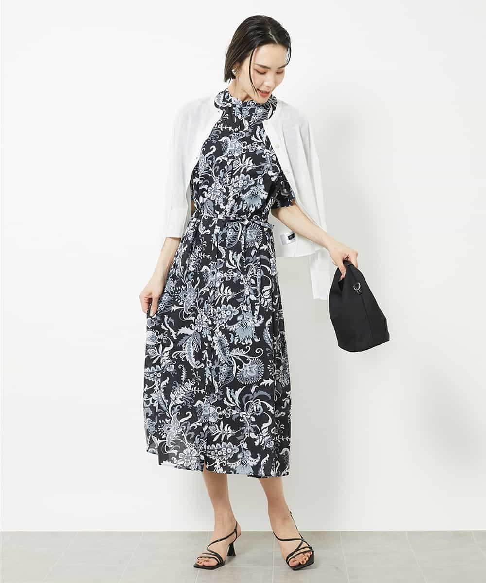 FMEHV50330 MICHEL KLEIN(ミッシェルクラン) ペイズリープリント3WAYワンピース ブラック系(94)