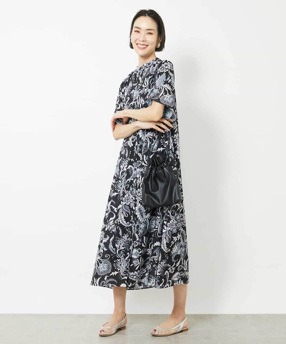 FMEHV50330 MICHEL KLEIN(ミッシェルクラン) ペイズリープリント3WAYワンピース ブラック系(94)
