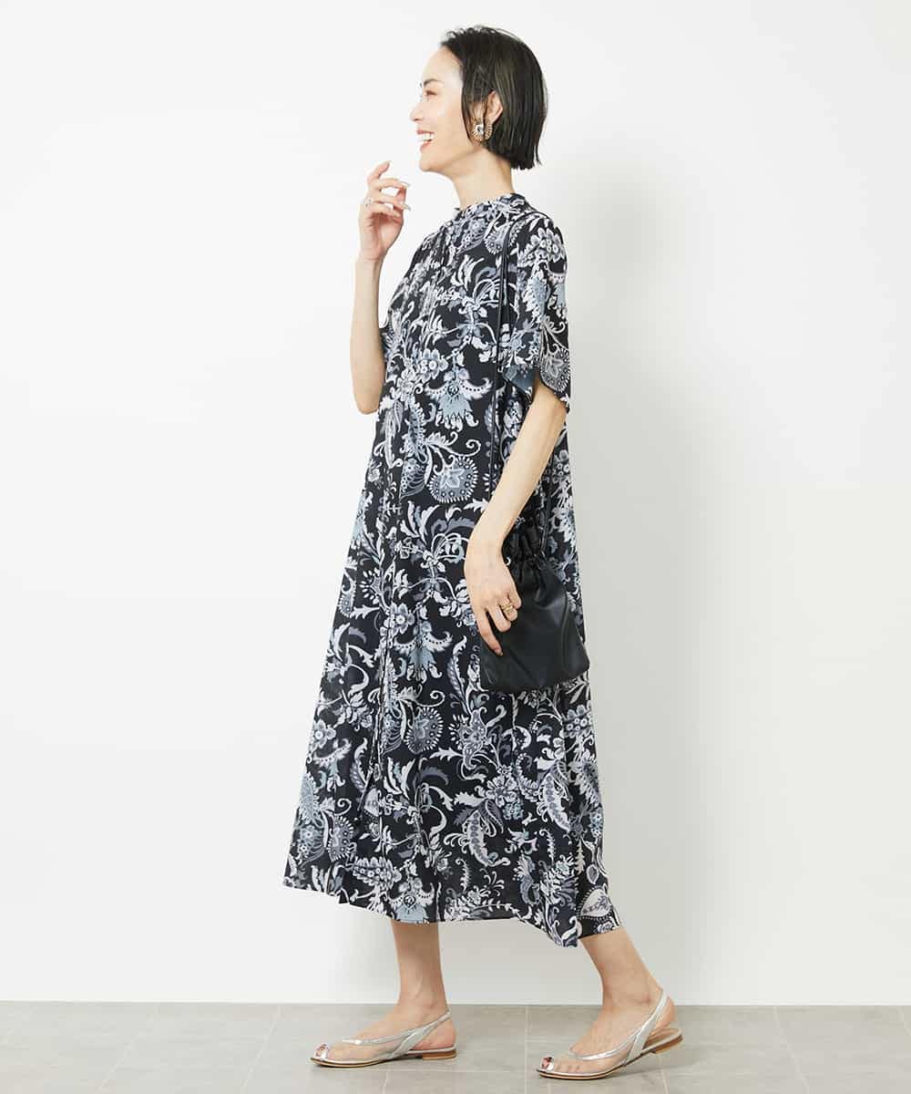 FMEHV50330 MICHEL KLEIN(ミッシェルクラン) ペイズリープリント3WAYワンピース ブラック系(94)
