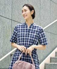 FMEID01370 MICHEL KLEIN(ミッシェルクラン) Vネックフレアワンピース ネイビー