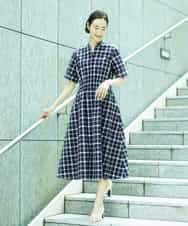 FMEID01370 MICHEL KLEIN(ミッシェルクラン) Vネックフレアワンピース ネイビー