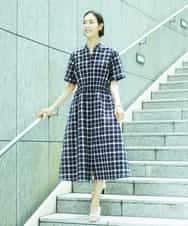 FMEID01370 MICHEL KLEIN(ミッシェルクラン) Vネックフレアワンピース ネイビー
