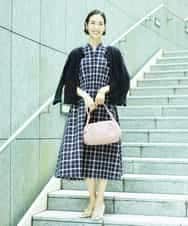 FMEID01370 MICHEL KLEIN(ミッシェルクラン) Vネックフレアワンピース ネイビー