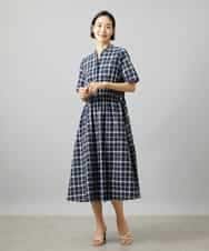 FMEID01370 MICHEL KLEIN(ミッシェルクラン) Vネックフレアワンピース ネイビー