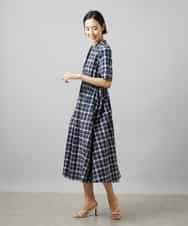 FMEID01370 MICHEL KLEIN(ミッシェルクラン) Vネックフレアワンピース ネイビー