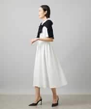 FMEID01370 MICHEL KLEIN(ミッシェルクラン) Vネックフレアワンピース ネイビー