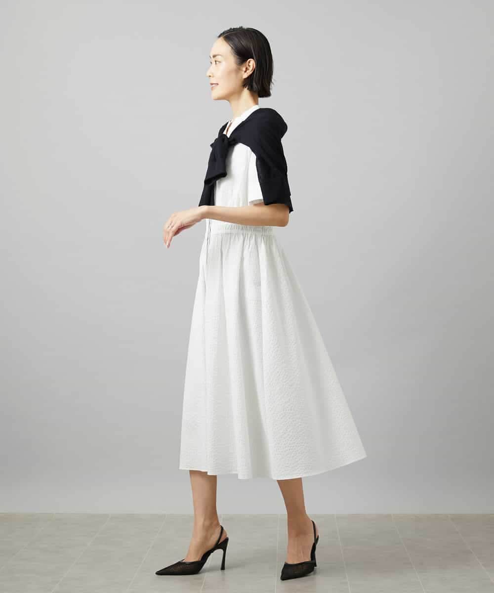 FMEID01370 MICHEL KLEIN(ミッシェルクラン) Vネックフレアワンピース ネイビー