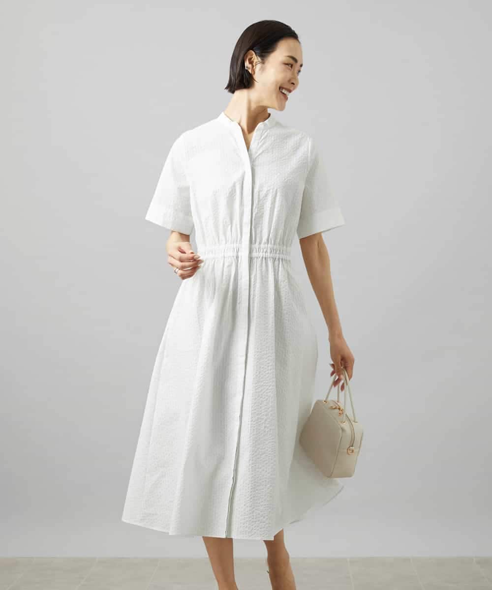 FMEID01370 MICHEL KLEIN(ミッシェルクラン) Vネックフレアワンピース ネイビー