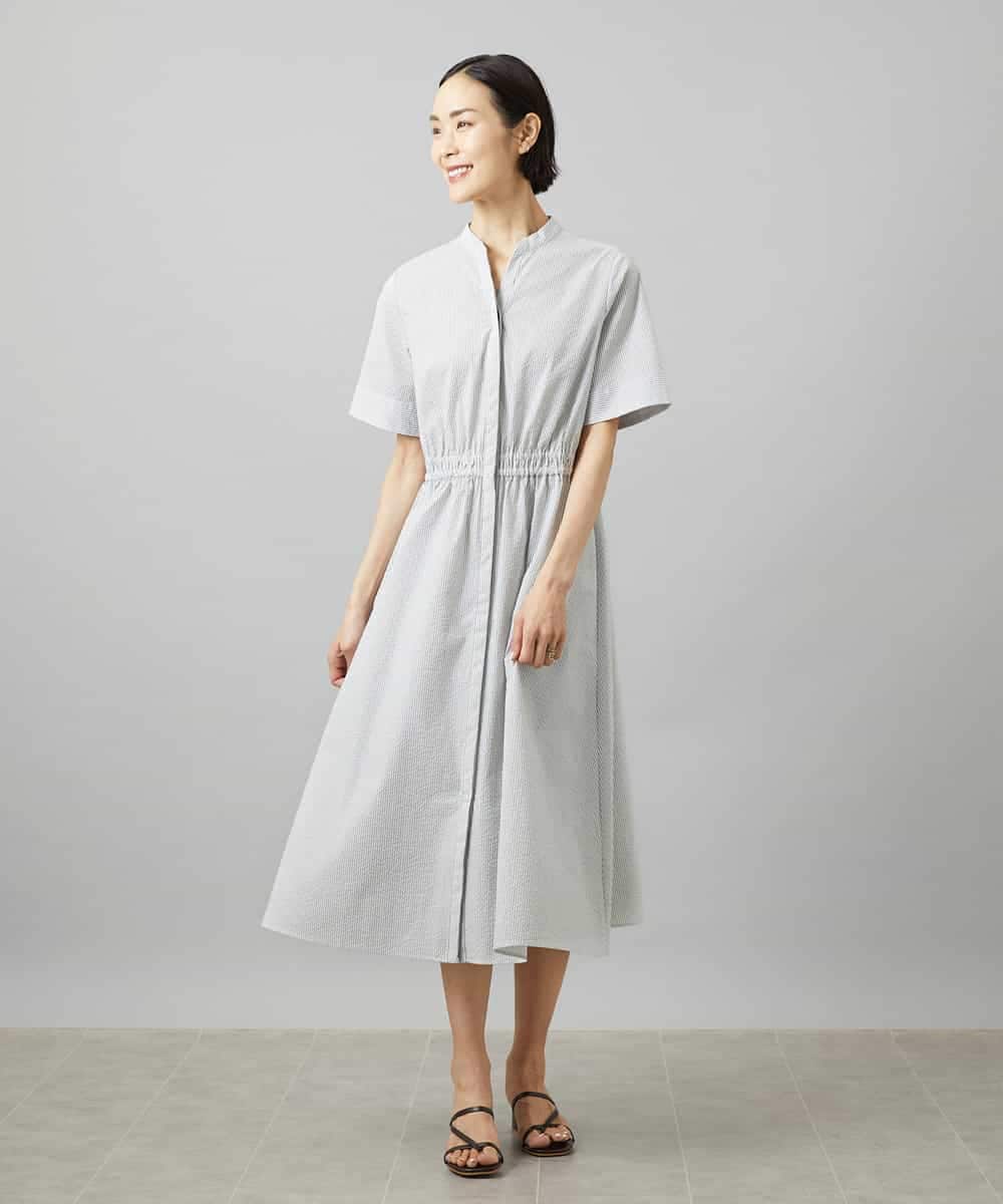 FMEID01370 MICHEL KLEIN(ミッシェルクラン) Vネックフレアワンピース ネイビー