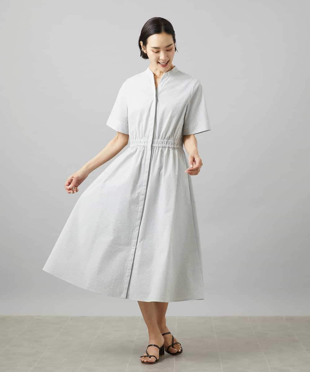 FMEID01370 MICHEL KLEIN(ミッシェルクラン) Vネックフレアワンピース ネイビー