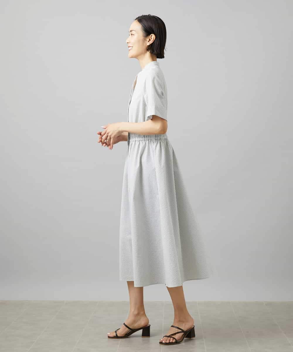 FMEID01370 MICHEL KLEIN(ミッシェルクラン) Vネックフレアワンピース ネイビー