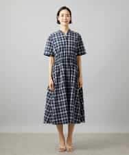 FMEID01370 MICHEL KLEIN(ミッシェルクラン) Vネックフレアワンピース ネイビー