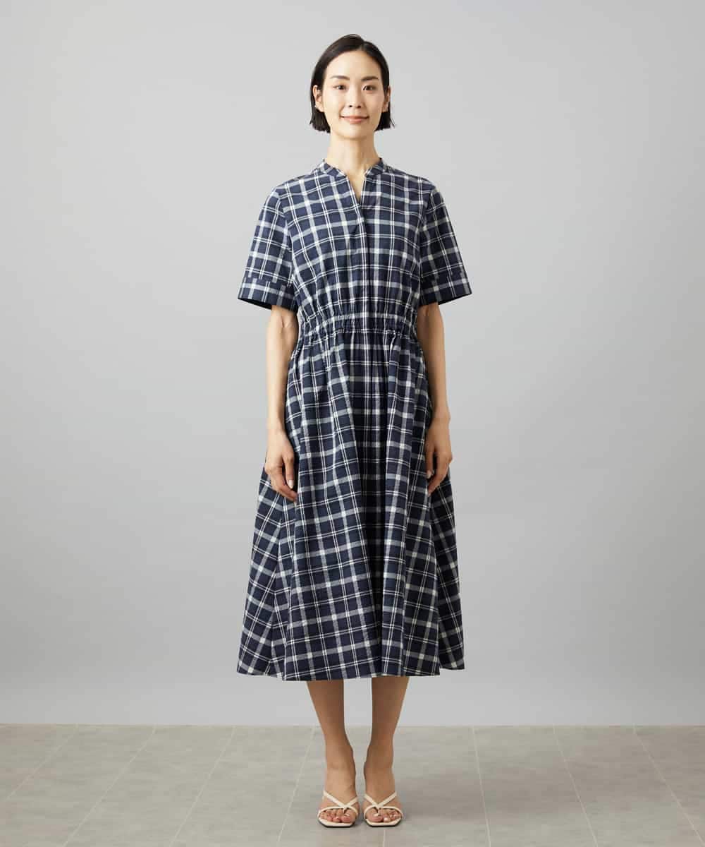 FMEID01370 MICHEL KLEIN(ミッシェルクラン) Vネックフレアワンピース ネイビー