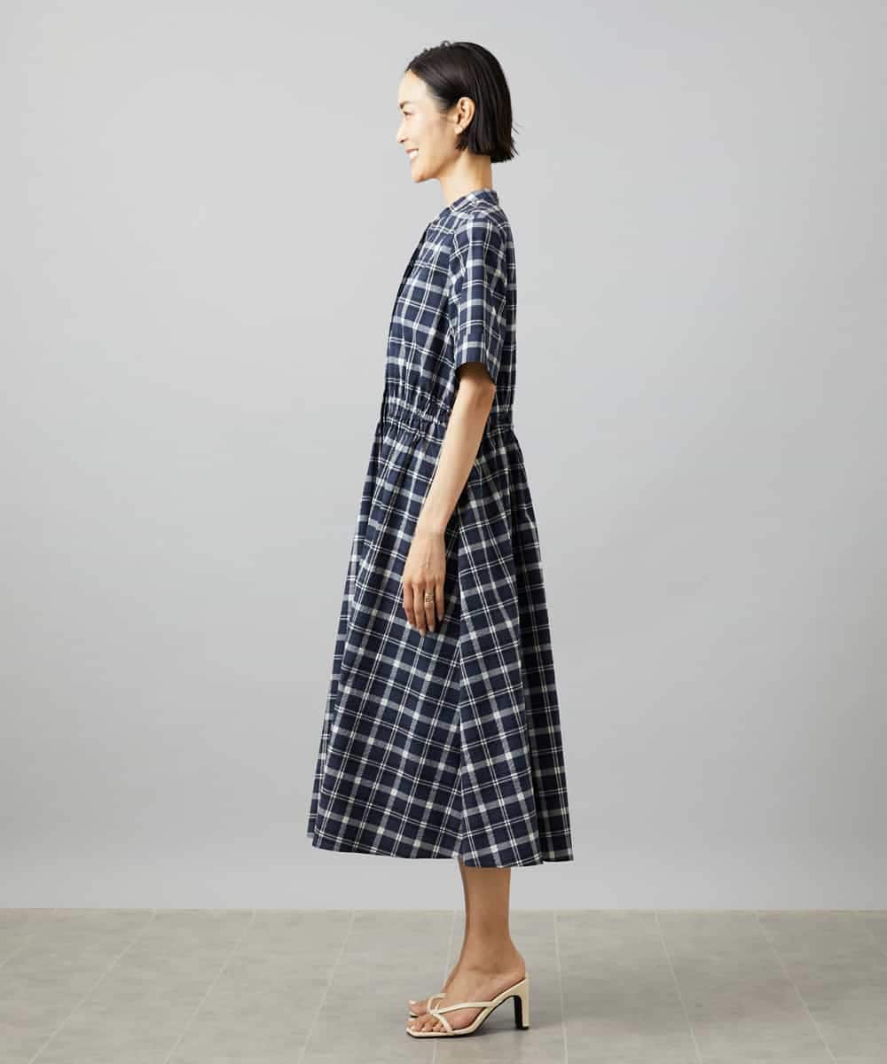 FMEID01370 MICHEL KLEIN(ミッシェルクラン) Vネックフレアワンピース ネイビー