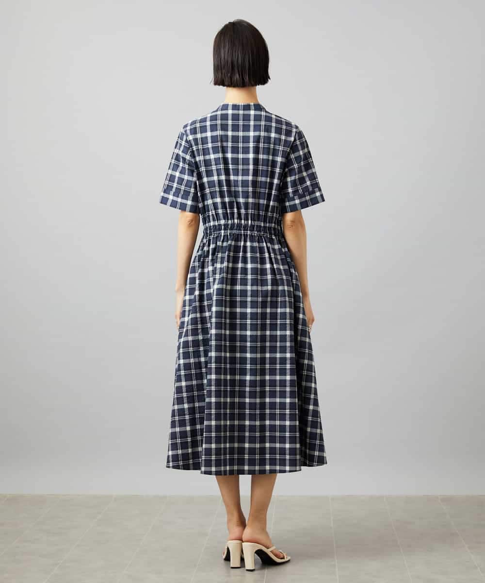FMEID01370 MICHEL KLEIN(ミッシェルクラン) Vネックフレアワンピース ネイビー