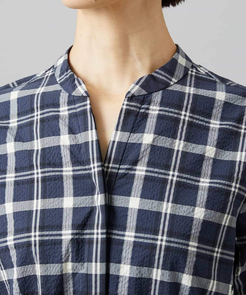 FMEID01370 MICHEL KLEIN(ミッシェルクラン) Vネックフレアワンピース ネイビー