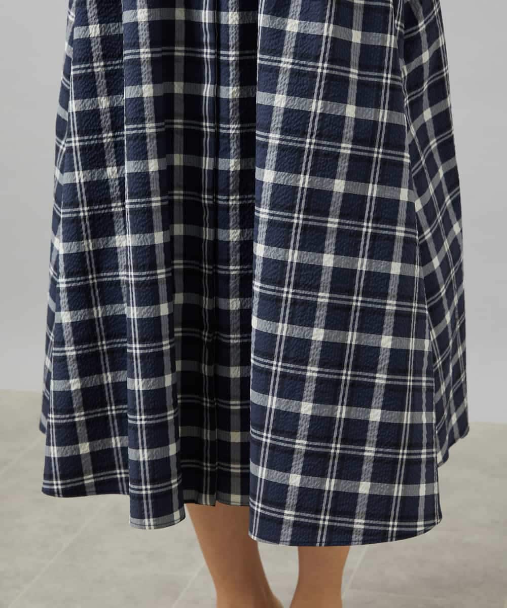 FMEID01370 MICHEL KLEIN(ミッシェルクラン) Vネックフレアワンピース ネイビー