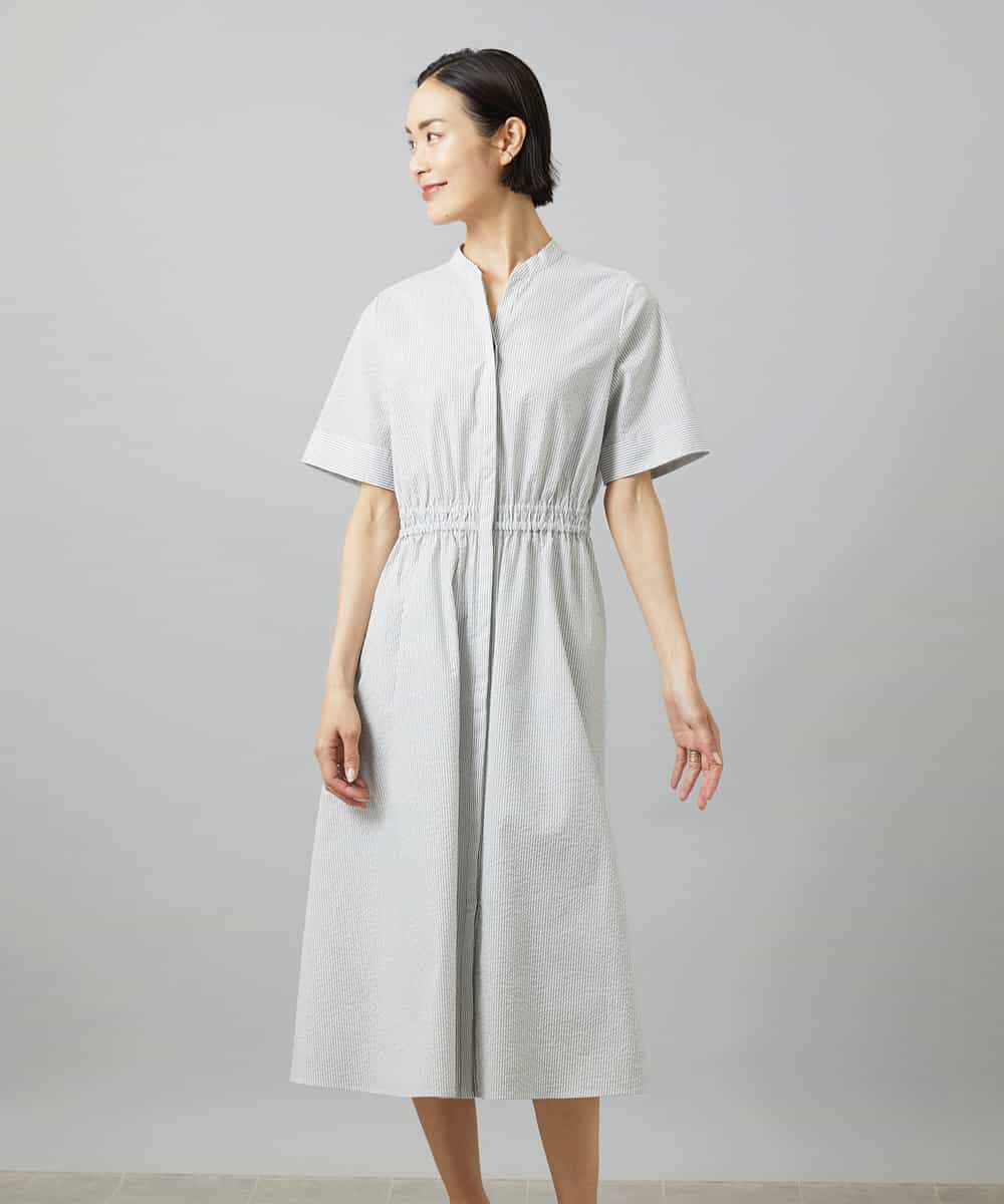 FMEID01370 MICHEL KLEIN(ミッシェルクラン) Vネックフレアワンピース ダークグレー