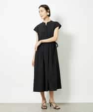 FMEJA02270 MICHEL KLEIN(ミッシェルクラン) キーネックギャザーワンピース ブラック