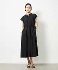 FMEJA02270 MICHEL KLEIN(ミッシェルクラン) キーネックギャザーワンピース ブラック