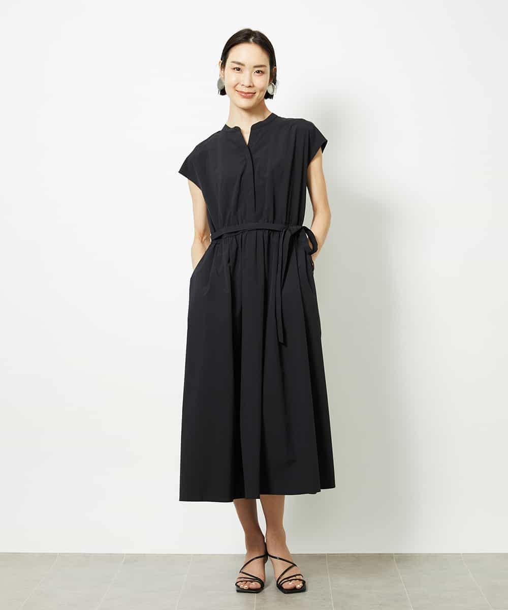 FMEJA02270 MICHEL KLEIN(ミッシェルクラン) キーネックギャザーワンピース ブラック