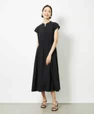 FMEJA02270 MICHEL KLEIN(ミッシェルクラン) キーネックギャザーワンピース ブラック