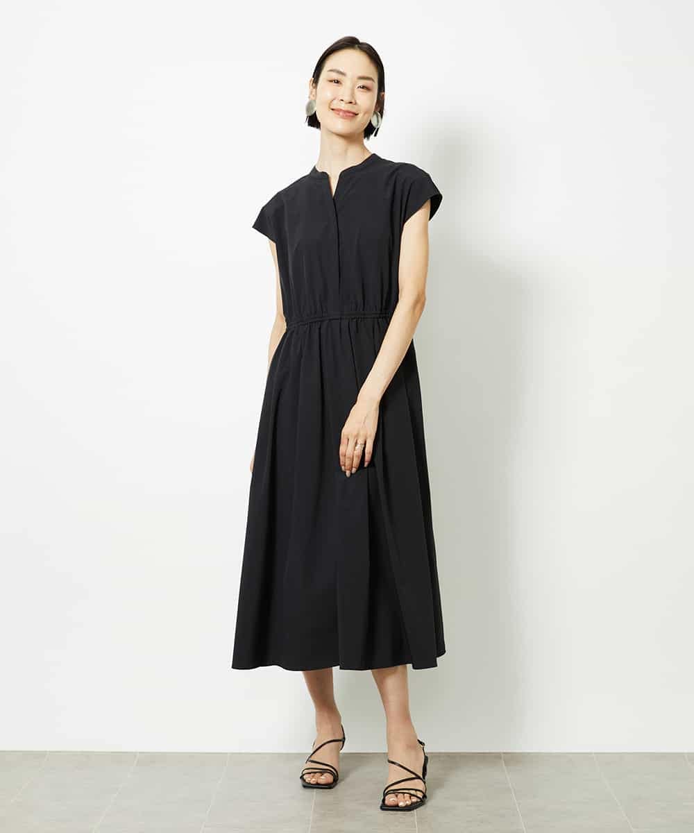 FMEJA02270 MICHEL KLEIN(ミッシェルクラン) キーネックギャザーワンピース ブラック