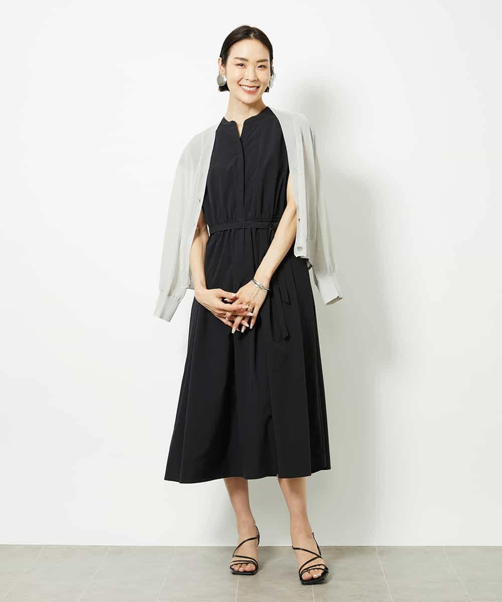 FMEJA02270 MICHEL KLEIN(ミッシェルクラン) キーネックギャザーワンピース ブラック