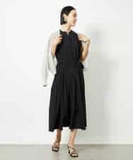 FMEJA02270 MICHEL KLEIN(ミッシェルクラン) キーネックギャザーワンピース ブラック