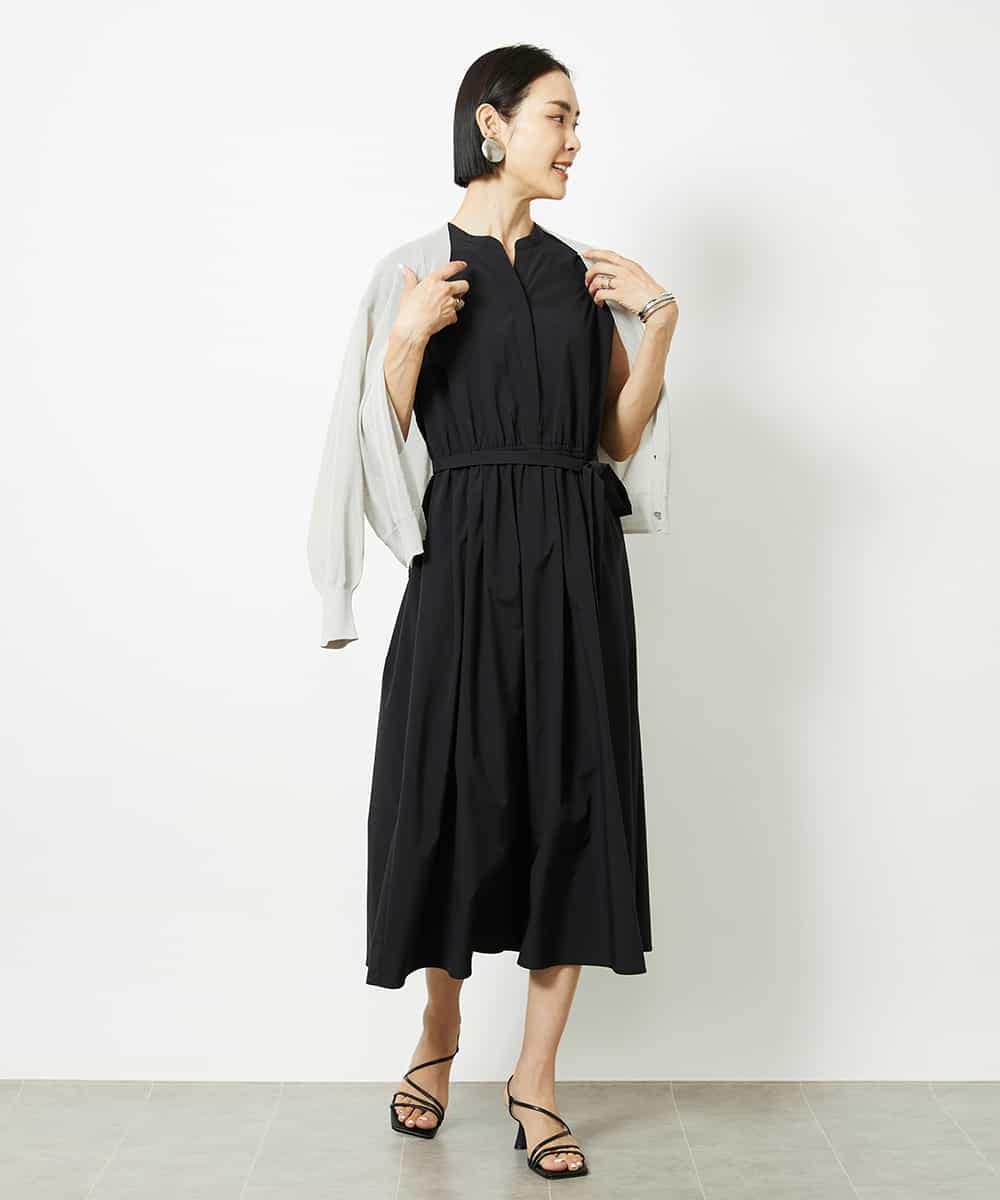 FMEJA02270 MICHEL KLEIN(ミッシェルクラン) キーネックギャザーワンピース ブラック