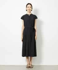FMEJA02270 MICHEL KLEIN(ミッシェルクラン) キーネックギャザーワンピース ブラック