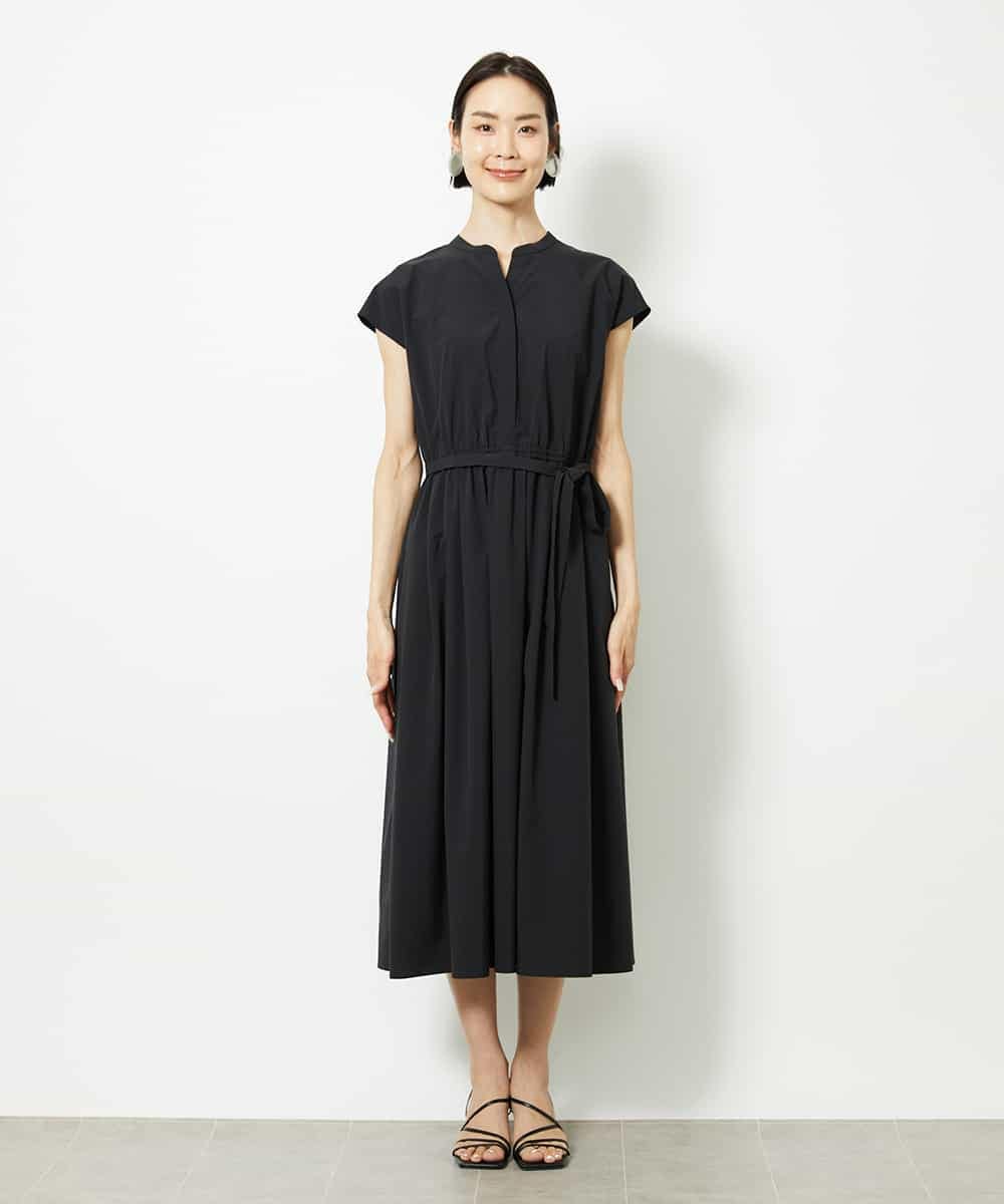 FMEJA02270 MICHEL KLEIN(ミッシェルクラン) キーネックギャザーワンピース ブラック