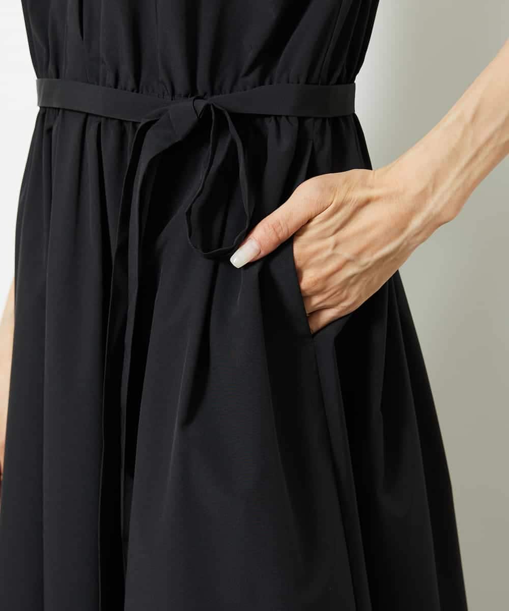 FMEJA02270 MICHEL KLEIN(ミッシェルクラン) キーネックギャザーワンピース ブラック