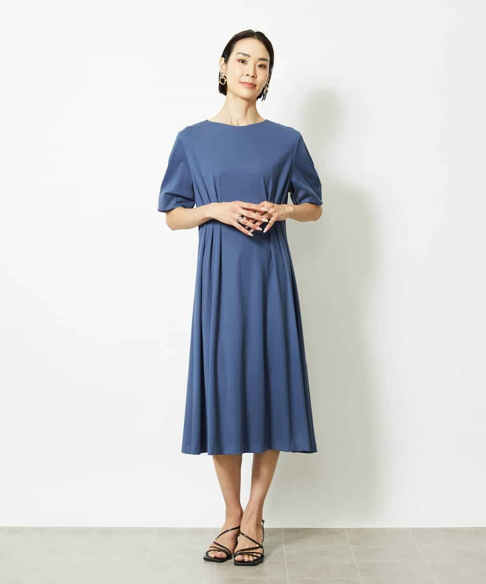 FMEJA04290 MICHEL KLEIN(ミッシェルクラン) ストレッチカットワンピース ブルー