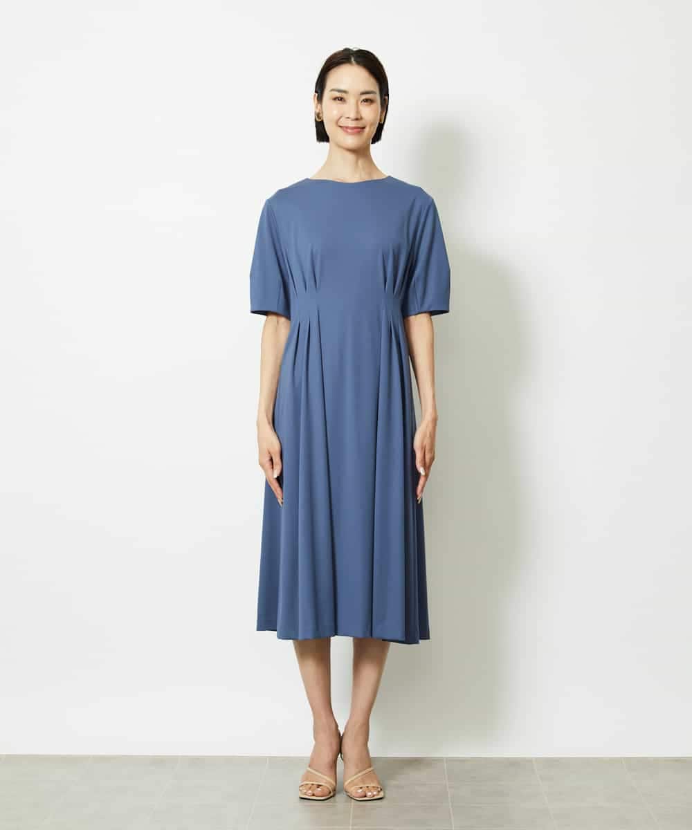 FMEJA04290 MICHEL KLEIN(ミッシェルクラン) ストレッチカットワンピース ブルー