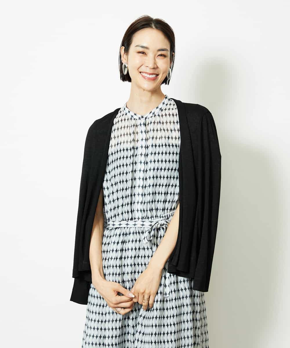 FMEJA10360 MICHEL KLEIN(ミッシェルクラン) ジオメトリック柄ワンピース ブラック