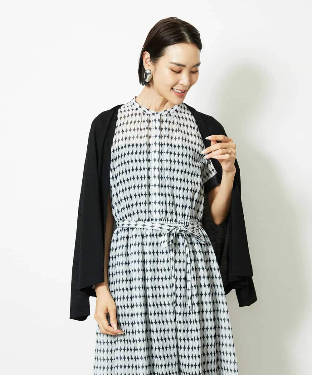 FMEJA10360 MICHEL KLEIN(ミッシェルクラン) ジオメトリック柄ワンピース ブラック