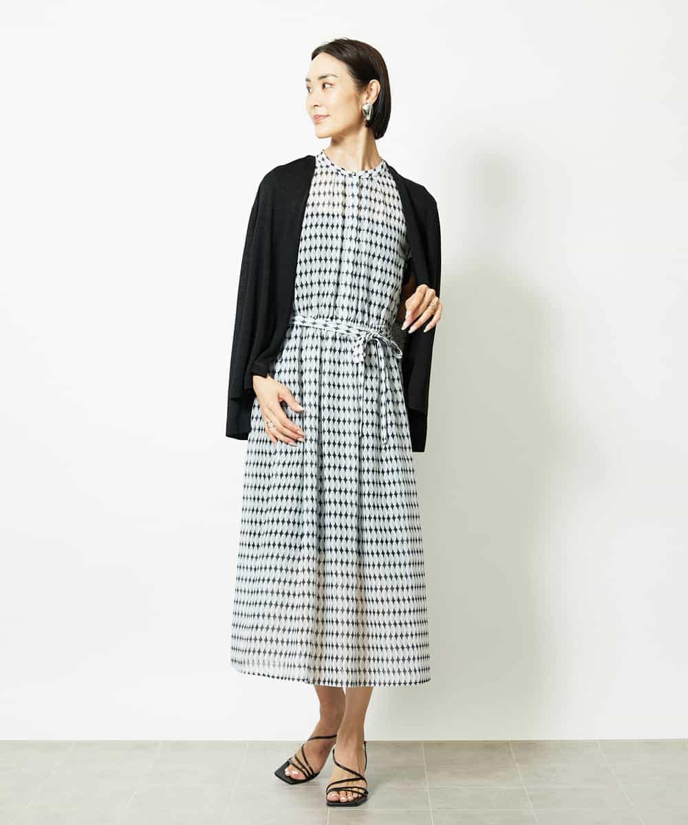 FMEJA10360 MICHEL KLEIN(ミッシェルクラン) ジオメトリック柄ワンピース ブラック