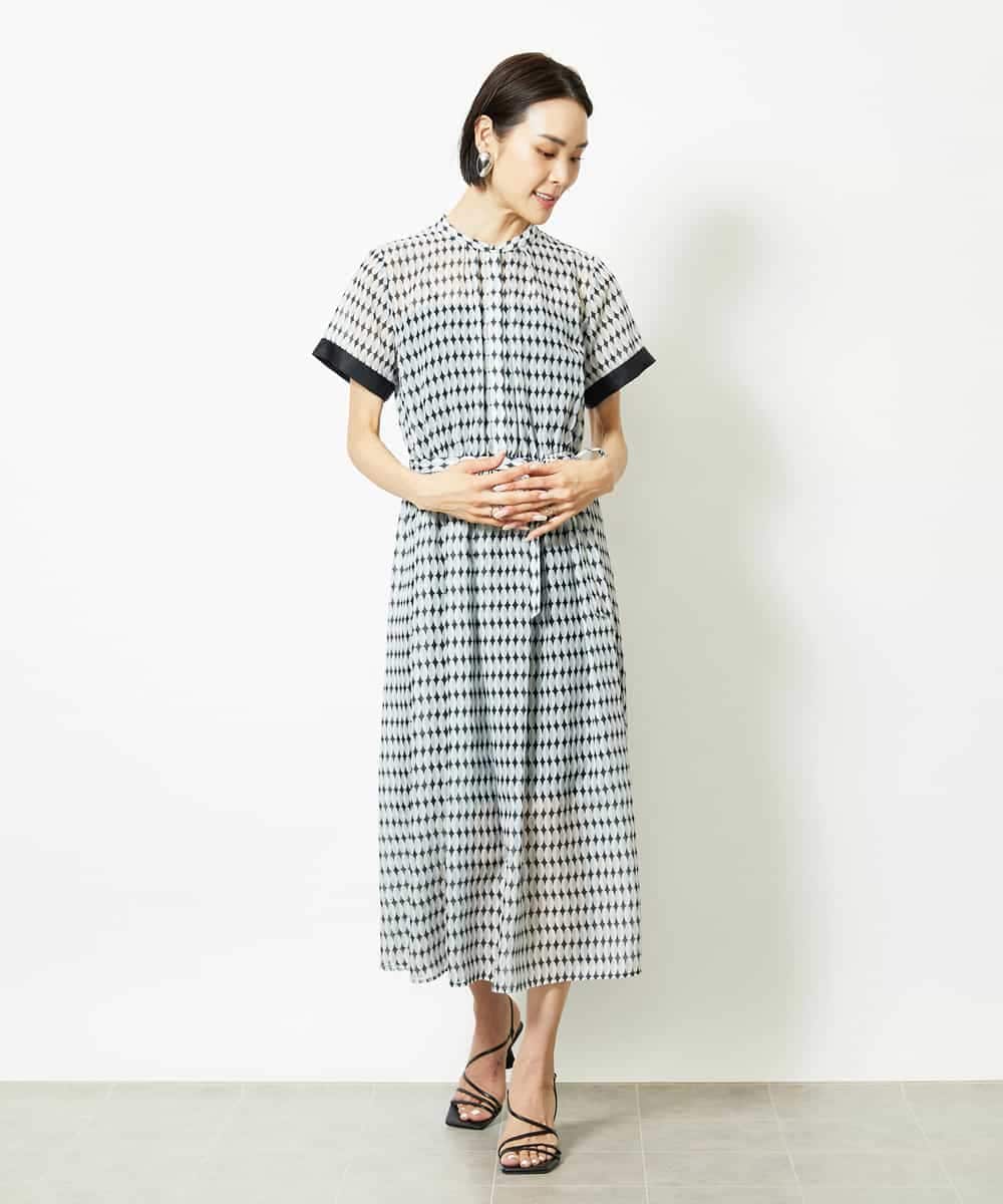 FMEJA10360 MICHEL KLEIN(ミッシェルクラン) ジオメトリック柄ワンピース ブラック