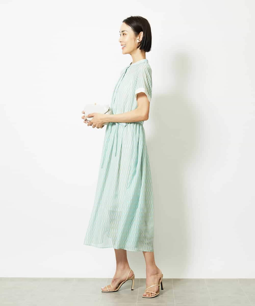FMEJA10360 MICHEL KLEIN(ミッシェルクラン) ジオメトリック柄ワンピース ブラック
