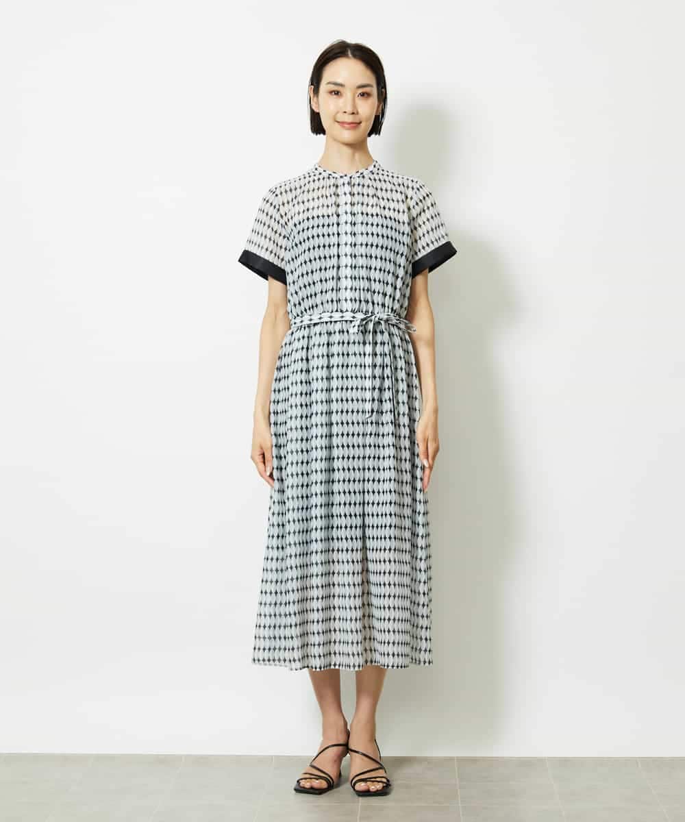 FMEJA10360 MICHEL KLEIN(ミッシェルクラン) ジオメトリック柄ワンピース ブラック