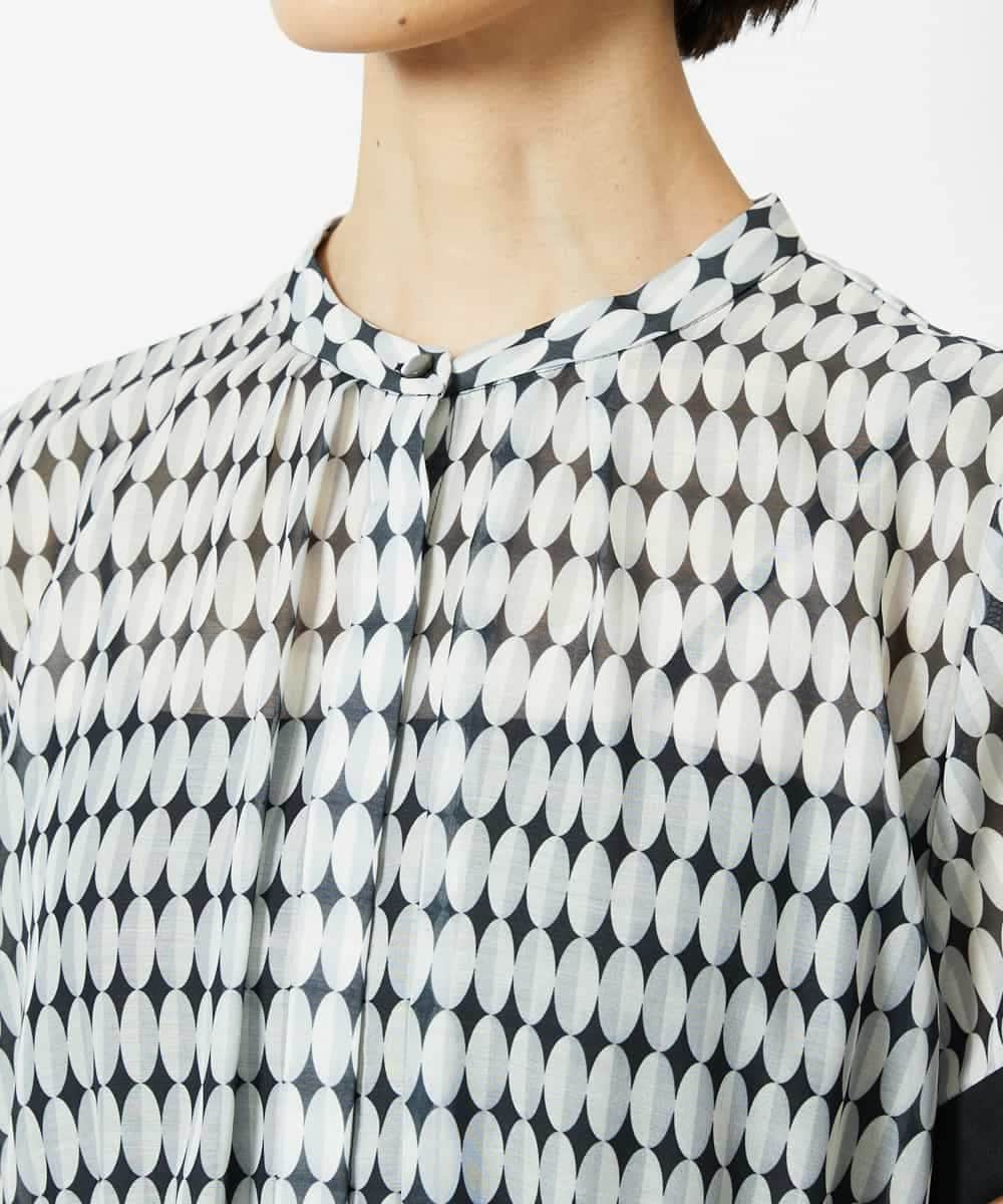 FMEJA10360 MICHEL KLEIN(ミッシェルクラン) ジオメトリック柄ワンピース ブラック